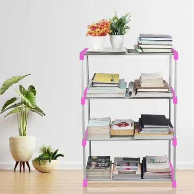 Saklak 4 layer bookshelf for home office bookcase pink rack Plastic Open Book Shelf(Finish Color - pink, DIY(Do-It-Yourself))