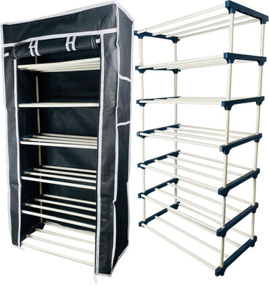 TURBOMAX Multipurpose shoe rack/Wardrobe Heavy Material PVC Plastic Pipes with cover Plastic Open Book Shelf(Finish Color - Black, DIY(Do-It-Yourself))