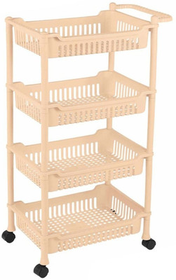 3D METRO SUPER STORE 4 Layer Plastic Rack With Wheel & Handel Multipurpose Kitchen Storage Organizer Plastic Open Book Shelf(Finish Color - CREAM, DIY(Do-It-Yourself))