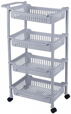 3D METRO SUPER STORE Fruits/Vegetables Kitchen Rack Plastic 4 Layer Plastic Rack With Caster Wheel Multipurpose Kitchen Storage Organizer