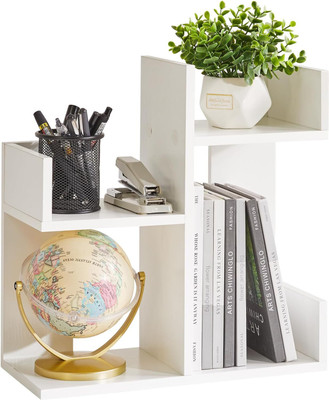 UniAart 4 Compartments Wooden Free Standing BookShelf for Desk(White)