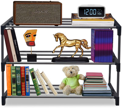 KOnline 3-Layer Metal Bookshelf Metal Open Book Shelf(Finish Color - Black, DIY(Do-It-Yourself))