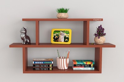 Captiver Engineered Wood Wall Mounted Books Shelf Racks Stand Tray Tier 3 Teak Particle Board Wall Shelf(Number of Shelves - 3, Brown)