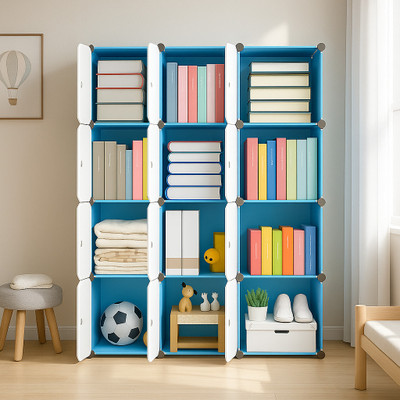 Sasimo Plastic 12 Door 12 Shelf Book Organizer door Closer Metal Open Book Shelf(Finish Color - Pinted Blue, DIY(Do-It-Yourself))