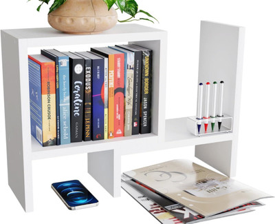 UniAart 4 Compartments Wooden Adjustable Freestanding Desktop Bookshelf Organizer for Home & Office(White)