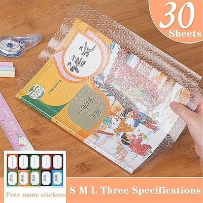ZIVINI [30Pcs]Book Biding Transparent Paper Sticker Book waterproof Protective cover Pure Linen Soft Touch Canvas Pad (Set of 30)(TRANSPARENT)