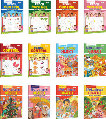 My First Activity Book Pencil Control and Spot the Hidden Object – Yellow, Green, Blue, Pink, Orange and Red Edition :- Kids activity workbook, Early learning book for toddlers | Combo of 12 books(Paperback, GOWOO)
