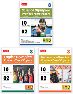 MTG Class-8 IMO-NSO-IEO Olympiad 10 Previous Years Papers (2024-2020 Set A & B) Mathematics, Science & English (Set of 3 Books) with Model Test Papers & 24 Sample OMR Sheets | PYQs For SOF 2025-26 Exam(Paperback, MTG Editorial Board)