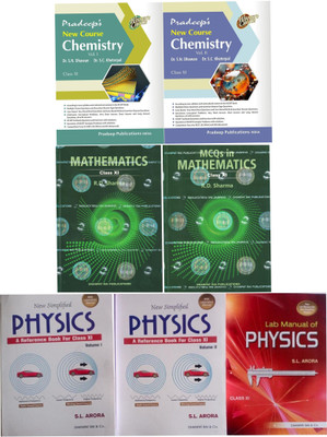 combo of book (Pradeep's New Course Chemistry for Class 11 + New Simplified Physics (Volume-1 & 2+ Lab Manual Of Physics + Mathematics class 11th)(Paperback, S.C. Kherpa, sl arora, R.D. Sharma)