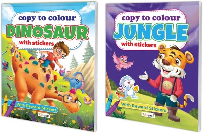Copy to Colour Dinosaurs and Copy to Jungle with Stickers book for kids (Ages 3-12) : Copy to colour book, Kids colouring book, Coloring adventure fun for kids | Pack of 2 copy to colour book for kids with Stickers.(Paperback, GO WOO)