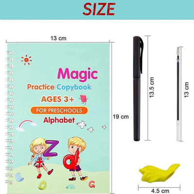 Magic book ( spiral, other, generic )  - magic practice book for kids ( 4 book + 1 pen + 10 riffle + 1 grip ) with 4 Disc(Hardcover, Generic)