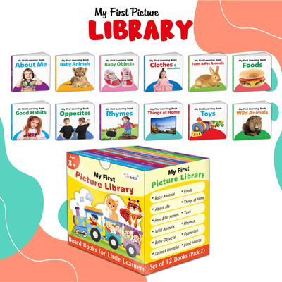 Gift Set For Kids Picture Library Box (Yellow Edition) : Early Learning Picture Book Collections, Essential Board Book, Box Set Of 12 Board Books(Board Book, GO WOO)