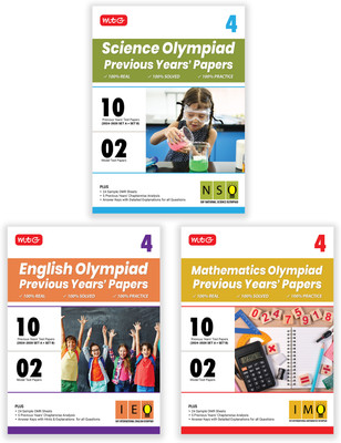 MTG Class-4 IMO-NSO-IEO Olympiad 10 Previous Years Papers (2024-2020 Set A & B) Mathematics, Science & English (Set of 3 Books) with Model Test Papers & 24 Sample OMR Sheets | PYQs For SOF 2025-26 Exam(Paperback, MTG Editorial Board)