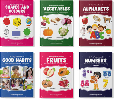 Kids Picture Book Collections for Eary Learning (Set of 6) - My Book of ABC, Numbers, Colours & Shapes, Fruits, Vegetables, Good Habits(Staple Bound, PixelPage Little)