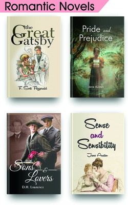 Most Fascinating Romantic Novels Set Of 4. This Romantic Books Like The Great Gatsby Book, Pride And Prejudice By Jane Austen, Sense And Sensibility By Jane Austen, Sons And Lovers Included In This  - Most Fascinating Romantic Novels Set Of 4. with 1 Disc(Paperback, Jane Austen, D.H Lawrence, F.Scot