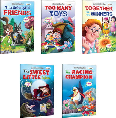 Unhelpful Friend, Too Many Toys, Together We Are Winners, The Sweet Little Witch And The Racing Champion - Moral Stories :- Fun learning books for preschoolers, Kids story book | Pack of 5 Books(Paperback, GOWOO)