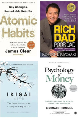 Atomic Habits + Rich Dad Poor Dad + Ikigai + The Psychology Of Money (4 Book Combo)(Paperback, JMD BOOKS)