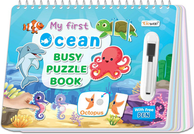 My First Ocean Busy Puzzle Book : Fun Book for Kids, Early learning activity binder book, Montessori Book with hook and loop, Splash and Tear proof - spiral binding activity book, Activity book for preschool kids.(Spiral-bound, GO WOO)