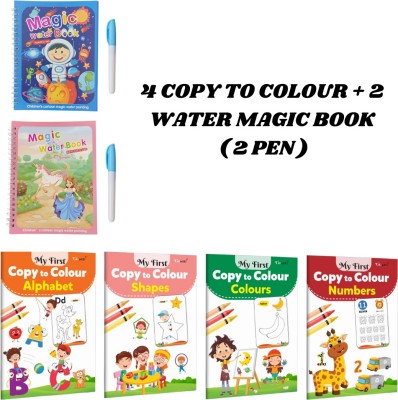 Copy to Colour Book for Kids | 4 Titles - Shapes, Alphabet, Colours & Numbers | 2 Water Magic Book with 2 Magic Doodle Pen | Space & Princess Theme | Quick Dry Painting Book for Kid's(BOOK, COPY TO COLOUR)