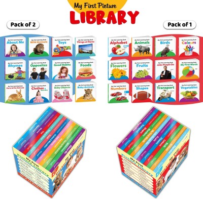 Essential Board Book Of All In One Box Set (Red and Blue Edition) : My First Picture Library Box, Educational picture books for toddlers, Collection of 24 board books(Board Book, GO WOO)