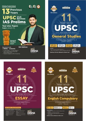 UPSC Civil Services Year-wise Previous Year Solved Papers Combo (set of 4 Books) - 13 Year IAS Prelims & 11 Year Mains General Studies, Essay & English Compulsory(Paperback, Disha Experts)