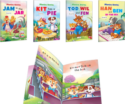 Phonics Stories Level-2: Jam in the Jar, Kit has a Pie, Tod, Wil and Fen and more :- picture-based phonics guide, engaging story edition, Kids beginner phonics collection | Pack of 4 Books(Paperback, GOWOO)