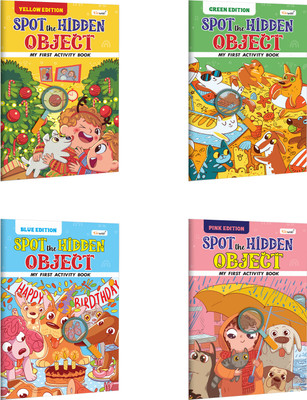 My First Activity Book Spot the Hidden Object – Yellow, Green, Blue and Pink Edition :- Fun learning activity workbook, Early years activity book, Educational book for kids | Combo of 4 Books(Paperback, GOWOO)