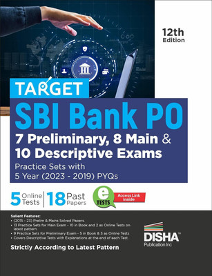 Target New Pattern SBI Bank PO 2025 - 7 Preliminary, 8 Mains & 10 Descriptive Practice Sets with 5 Year (2023 - 2019) PYQs 12th Edition | Online Tests | Fully Solved(Paperback, Disha Experts)