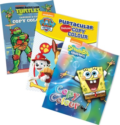 Awesome Set of 3 Copy Colouring Books | Spongebob Squarepants, Teenage Mutant Ninja Turtles & PAW Patrol: Puptacular | For 4 to 6 Year Old(Paperback, Parragon)