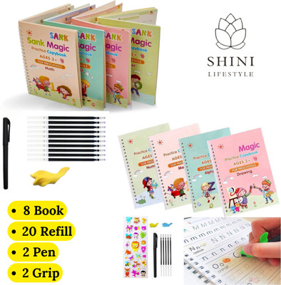 Sank Magic Practice Copybook for Kids Handwriting English Reusable Magical Practice Copybook Kids Tracing Book for Magic Letter Writing Book Set (8 Book + 20 Refile + 2 Pen + 2 Grip)(book, sank magic book) Sank Magic Practice Copybook for Kids Handwriting English Reusable Magical Practice Copybook Kids Tracing Book for Magic Letter Writing Book Set (8 Book + 20 Refile + 2 Pen + 2 Grip)(book, sank magic book)