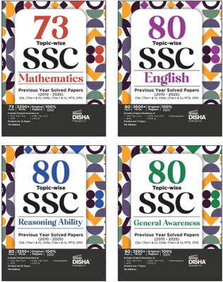 Disha Combo (set of 4 Books) 80 Topic-wise 2025 - 2010 SSC Mathematics, English, Reasoning & General Awareness Solved Papers - CGL (Tier I & II), CHSL (Tier I & II), MTS, CPO & Stenographer 7th Edition(English, Paperback, unknown)