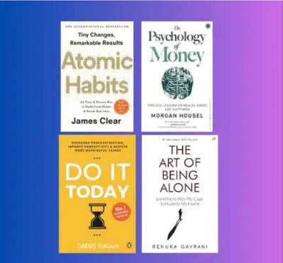 COMBO OF 4 BEST SELLING BOOKS {ATOMIC HABIT,PHYSOLOGY OF MONEY,DO IT TODAY AND THE ART OF BEING ALONE }+ FREE BOOK MARKS(Paperback, JAMES CLEAR, MORGAN HOUSAL, RENUKA GAVRANI, DARUX FUCOUSX)