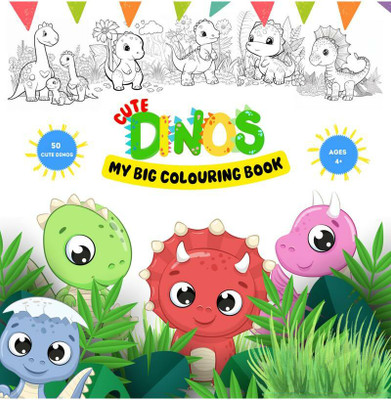 Cute Dino Colouring Book for Kids  - 50 large print dinosaurs for kids to colour with blank pages in between each page to ensure no colour bleed. This large square colouring book is designed to fire up your child's imagination and creati(English, Paperback, Toto Mojo)