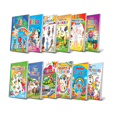 Picture Book Collections for Eary Learning (kids books Set combo of 12) -ABCD, Numbers Counting Tables, Colours & Shapes, Flowers, Fruits, Vegetables, Vehicles, Birds, Domestic animals, Wild Animals, Parts of the Body & Professions  - kids books set plastic(Paperback, Gurukanth)