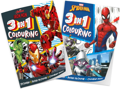Marvel 3-in-1 Colouring Pack of 2 Books | Avengers Iron Man | Spider-Man | Colouring Books for 4 to 6 Year Old Kids  - Bundle(Paperback, Marvel)