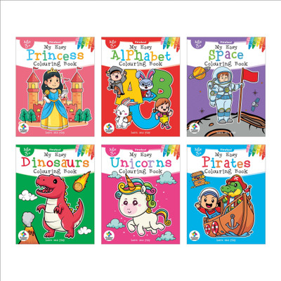 My Easy Colouring Books | Unicorns, Dinosaurs, Pirates, Space & more | Set of 6 Books(Paperback, Pinwheel Books)