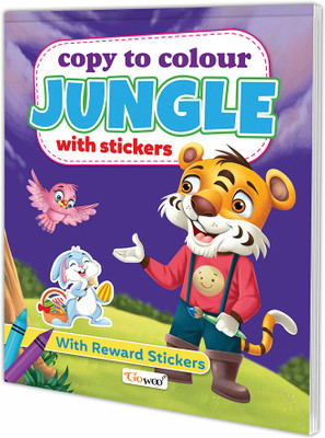 Copy to Colour Jungle with Stickers for kids (Ages 3-12): Kids colouring book, Copy to Colour Jungle book, Early learning colouring books with Stickers.(Paperback, GO WOO)