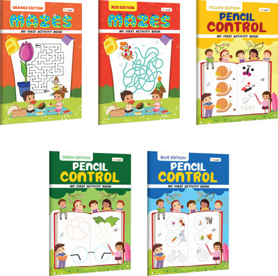My First Activity Book Mazes and Pencil Control – Orange, Red, Yellow, Green and Blue Edition :- Writing practice book for children, Home learning book for kids | Combo of 5 Activity books(Paperback, GOWOO)