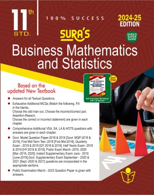 SURA`S 11th Standard Business Mathematics and Statistics Exam Guide in English Medium 2024-25 Edition - Based on the Updated New Textbook(Paperback, A PANEL OF AUTHORS)