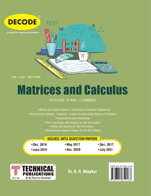 Matrices and Calculus for JNTU-H 22 Course (I - I - COMMON - MA101BS) (Decode)(Paperback, DR. HARIBHAU R. BHAPKAR)