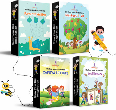 AmbitionKids -Pencil Control Book Set of 4 -Pattern Tracing, Capital & Small Letters, Numbers-Early Learning Writing Activity Books for Pre-School & Pre-Nursery(2-5Year)|Educational Gift for Toddlers(Center Pin, Ambition Kids)