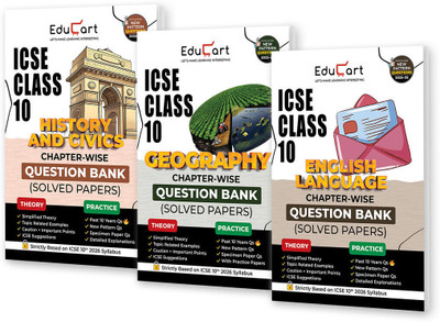Educart ICSE Class 10 Question Bank 2025-26 Chapter-wise including Solved Papers History & Civics, Geography and English Language (Strictly Based on 2026 Syllabus)(Paperback, Educart)