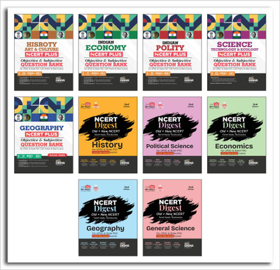 Combo (set of 10 Books) NCERT Digest Concepts in ONE LINER Format & NCERT Plus Question Bank for UPSC & State PSC Civil Services Exams | IAS Prelims & Mains | VI – XII NCERT(Paperback, Disha Experts)