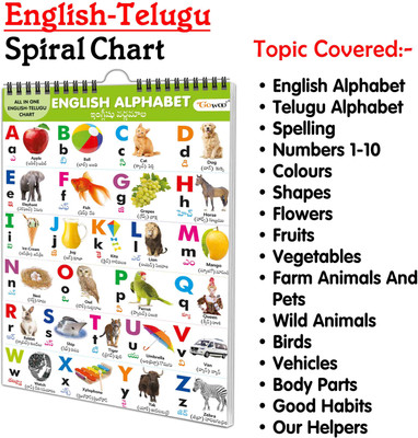 Chart Book Collections For Early Learning : Kids learning Chart book, My First ALL IN ONE SPIRAL CHART ENGLISH-TELUGU Kid's Chart book collection With 16 Topics(Spiral-bound, GOWOO) Chart Book Collections For Early Learning : Kids learning Chart book, My First ALL IN ONE SPIRAL CHART ENGLISH-TELUGU Kid's Chart book collection With 16 Topics(Spiral-bound, GOWOO)
