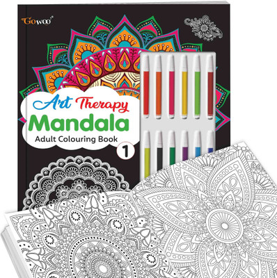 Mandala Art Kit for Adults & Kids :- Art Therapy Mandala Adult Colouring Book 1 : Refreshing Mandala - Colouring Book, Coloring Adventure Book with 12 Sketch Pens, Tear-Out Sheets Included!(Paperback, GOWOO)
