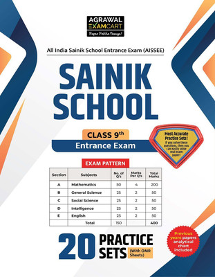 Examcart Sainik School Class 9 Entrance Exam 2026 Book | 20 Practice Sets with OMR Sheets | AISSEE Latest Pattern & Syllabus Based Solved Papers & Detailed Explanations (English)(Paperback, Examcart Experts)