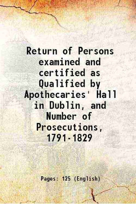 Return of Persons examined and certified as Qualified by Apothecaries' Hall in Dublin, and Number of Prosecutions, 1791-1829 1829 [Hardcover](Hardcover, Anonymous)
