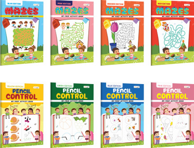 My First Activity Book Mazes and Pencil Control – Blue, Pink, Orange, Red, Yellow and Green Edition :- Fun learning book for toddlers, Preschool activity book for learning | Pack of 8 Books(Paperback, GOWOO)