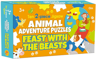Animal Adventure Puzzles Feast with the Beasts: Ten 2-Pieces Jigsaw for Kids Learn and Play | Brain Games | Mind Teaser | Puzzle Set; 3+ Ages(Puzzle Book, Om Books Editiorial Team)