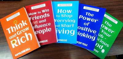THINK AND GROW RICH,
HOW TO WIN FRIENDS AND INFLUENCE PEOPLE,
HOW TO STOP WORRYING AND START LIVING,
THE POWER OF POSITIVE THINKING,
THE POWER OF YOUR SUBCONSCIOUS MIND.(Paperback, NAPOLEAN HILL, DALE CARNEGIE, NORMAN VINCENT PEALE, JOSEPH MURPHY)